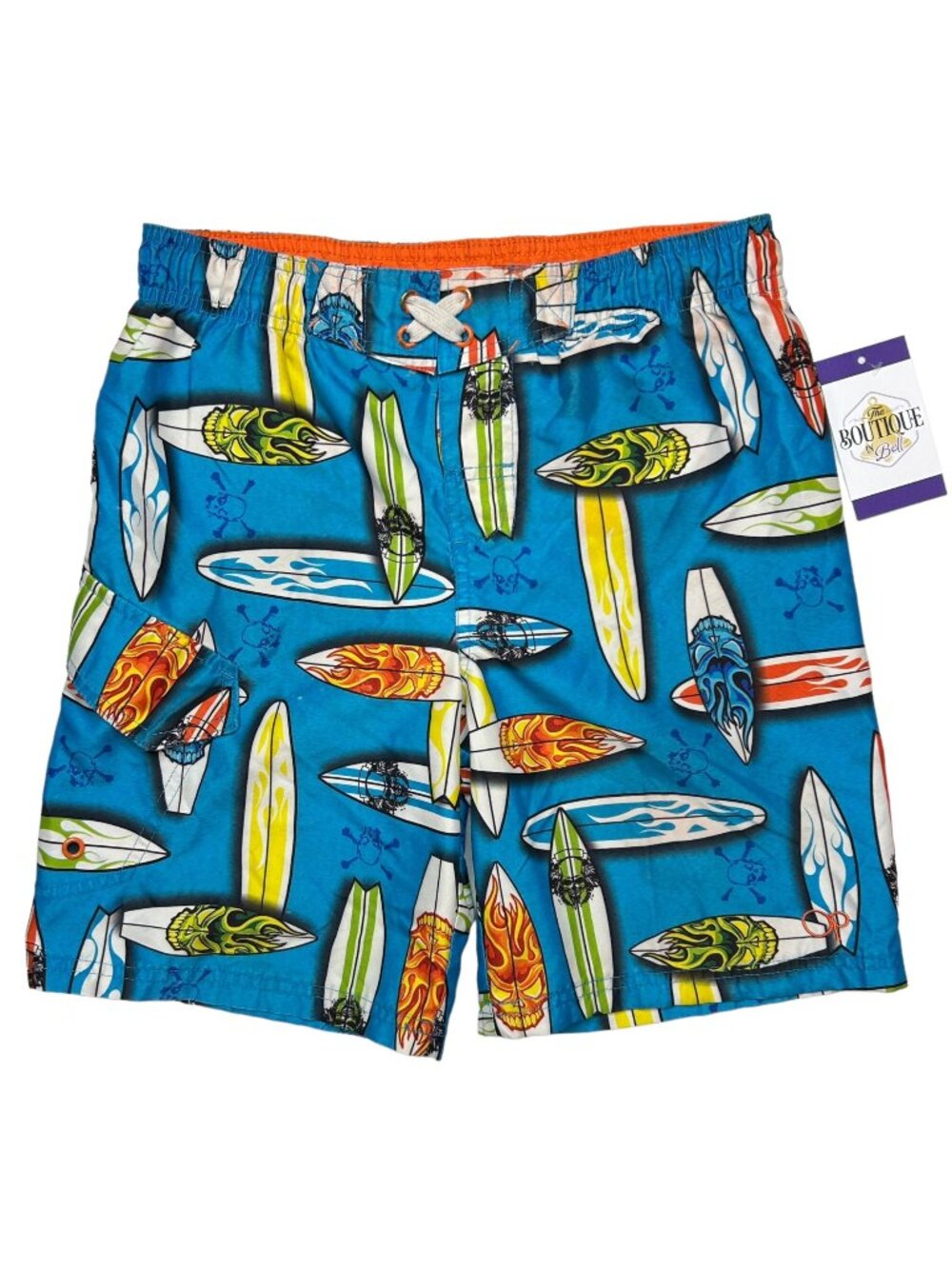 Ocean Pacific Boys M 8 Swim Trunks Board Shorts Drawstring Surfboard Skulls